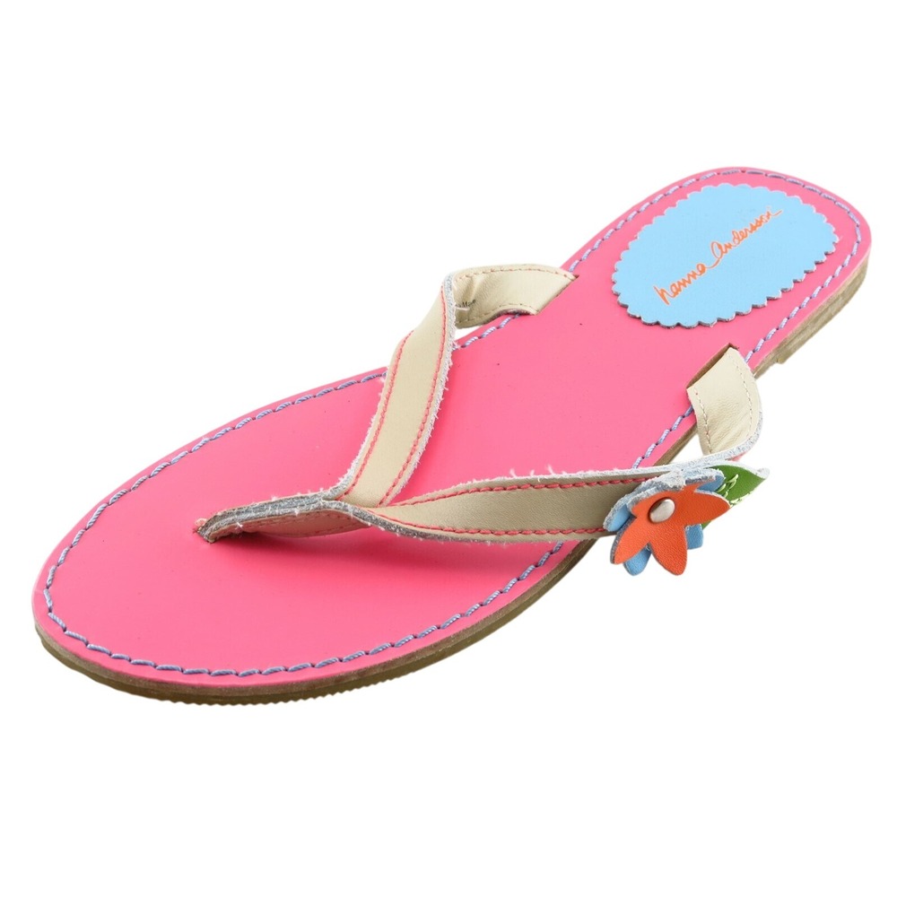 Hanna Andersson Girls Flip Flops Size‎ 34 Pink Leather Sandals Casual